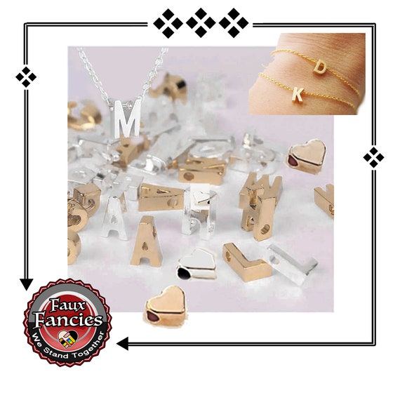 Mini Letter Charms, Silver or Gold Tone HEART Charms, Initial Charms, Bracelet Charms, #InitialLetters, #NecklaceLetters, #GiftForHer