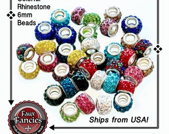 Colorful Rhinestone 6mm Beads, 3mm Holes, Jewelry Beads, Glass Beads, Bracelet Beads, #JewelryBeads, #GlassBeads, #BeadsForJewelry, Beading