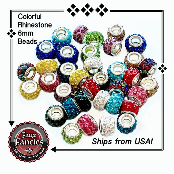 Colorful Rhinestone 6mm Beads, 3mm Holes, Jewelry Beads, Glass Beads, Bracelet Beads, #JewelryBeads, #GlassBeads, #BeadsForJewelry, Beading