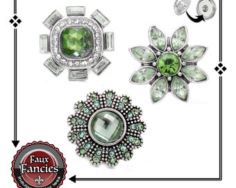 SNAP BUTTONS, BEAUTiFUL Green RHINESTONE Snap Charms, Ginger Snaps, Flower Snap Charms, #BraceletCharm, #SnapCharm, #SwitchableSnaps, Snap