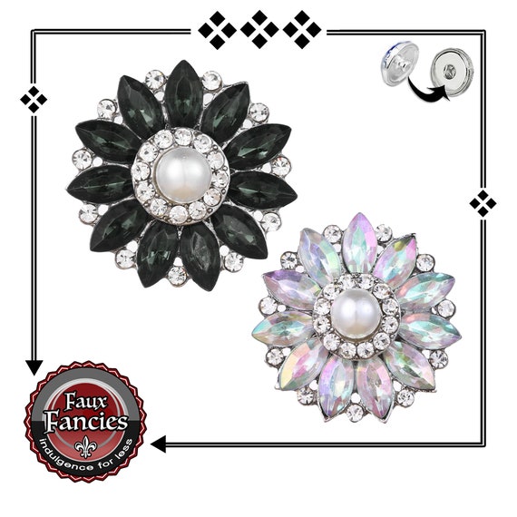 Shimmery RHINESTONE Snap Buttons, Rhinestone Ginger Snap Pearl Center, Rhinestone Snap Pearl Center, #BraceletCharm, #SnapCharm, #SnapButton
