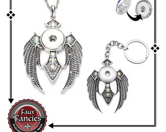 Winged CROSS Rhinestone Snap Button Pendant, Winged Pendant, 18mm Angel Charm Pendant, #WingCrossCharm, #CosplayPendant, #SnapButtonPendant