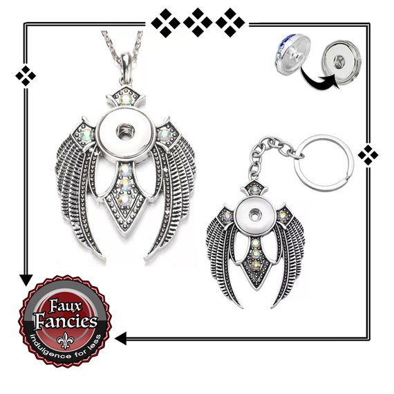 Winged CROSS Rhinestone Snap Button Pendant, Winged Pendant, 18mm Angel Charm Pendant, #WingCrossCharm, #CosplayPendant, #SnapButtonPendant