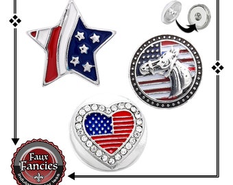 BEAUTIFUL America 18mm Snap Buttons, Americana Ginger Snaps, UsA Snap Charms, USA Bracelet Charms, Rhinestone Snaps, USA Snap Jewelry