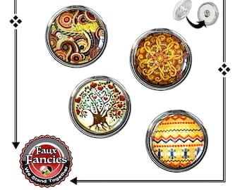 Mandala Snap Buttons: Colorful Cabochon Charms (18mm-20mm)