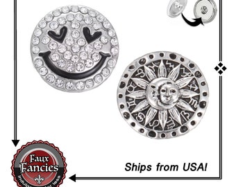 Rhinestone Happy Face Snap Charm: Sun, Moon, Star 18mm Snap Button