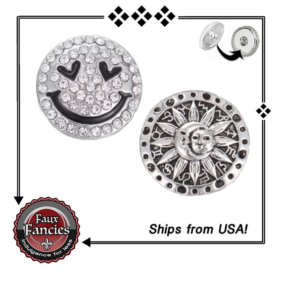 Happy Face Snap, Happy Face Charm, Zodiac Sun, Moon Snap Button, 18mm SnapCharms, #HappyFace, #ZodiacCharm, #HappyFaceSnap, #ZodiacSnaps
