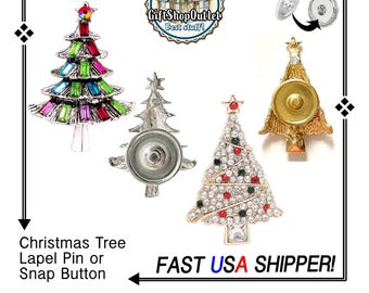 CHRiSTMAS TREE SNAP BUTTON, Christmas lapel pin, Christmas Tree Pin Christmas Charm, 18mm Ginger Snap, #SnapButton,Rhinestone Christmas Tree