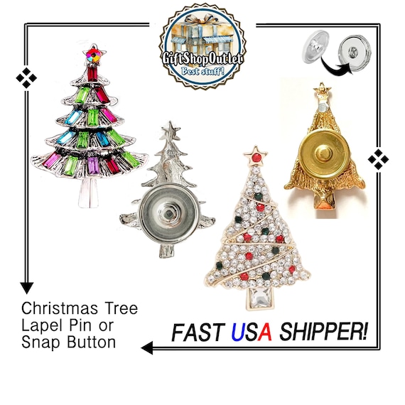 CHRiSTMAS TREE SNAP BUTTON, Christmas lapel pin, Christmas Tree Pin Christmas Charm, 18mm Ginger Snap, #SnapButton,Rhinestone Christmas Tree