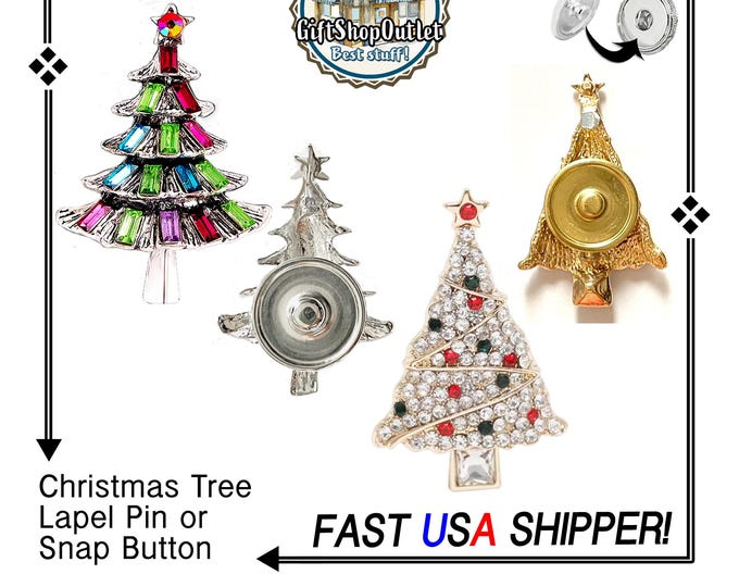 Featured listing image: CHRiSTMAS TREE SNAP BUTTON, Christmas lapel pin, Christmas Tree Pin Christmas Charm, 18mm Ginger Snap, #SnapButton,Rhinestone Christmas Tree