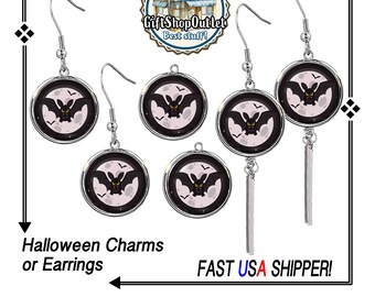 Halloween BAT EARRINGS and Charms, Flying BAT Charm, Halloween Charm, #HalloweenCharms, #HalloweenJewelry, #BatEarrings, Cos Play Earrings