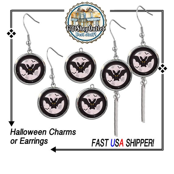 Halloween BAT EARRINGS and Charms, Flying BAT Charm, Halloween Charm, #HalloweenCharms, #HalloweenJewelry, #BatEarrings, Cos Play Earrings