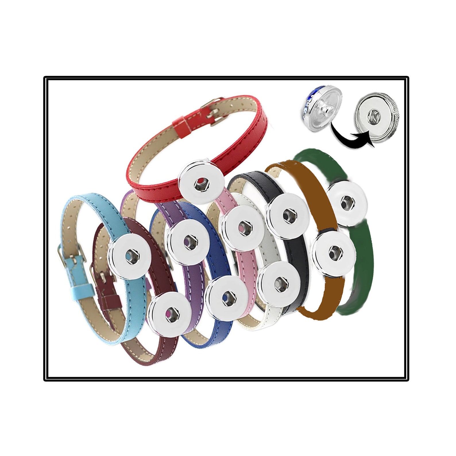 Simulated Leather BRACELET With Snap Base 8mm Bracelet Slide Etsy