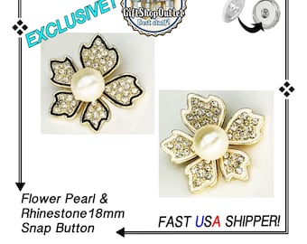EXCLUSiVE PEARL FLOWER RHINESTONE Snap Buttons