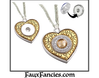 Heart Snap Button Pendant: Interchangeable Jewelry, 18mm 20mm Snaps