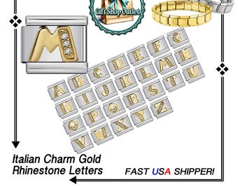 ITALIAN RHINESTONE LETTER Charms, Italian Letter Charm, Italian Bracelet Links, Gift for Her, #ItalianCharmBracelet, #InitialsCharms