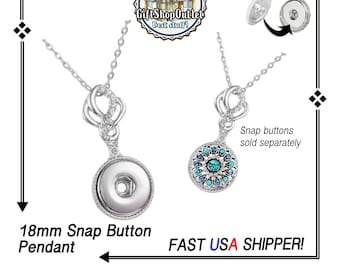 Curly Pendant for 18mm Snap Buttons, Ginger Snap Pendant for Snap on Charms, Interchangeable Snaps, Rhinestone Snap Button Jewelry