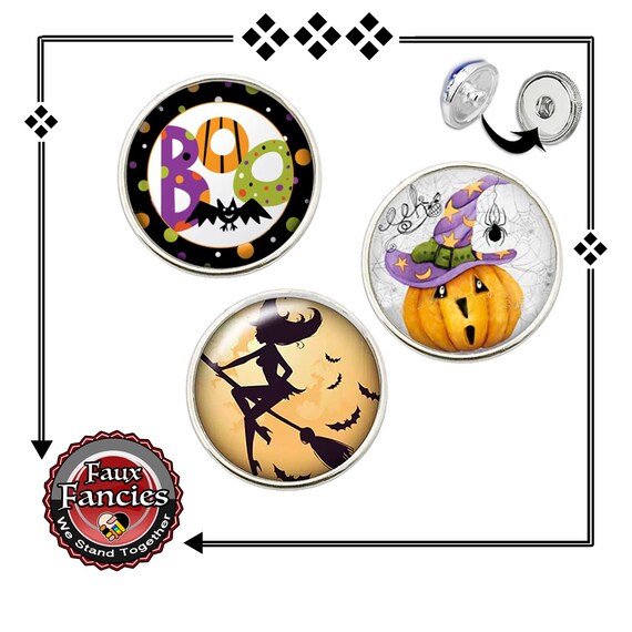 HALLOWEEN CABOCHON 18mm Snap Button, Witch Ginger Snap, Pumpkin Snap Charms, Interchangeable Snap, Rhinestone Snaps, Snap Snap, Jewelry gift