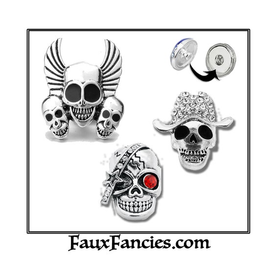 Skeleton Snap Buttons, Halloween Ginger Snaps, Snap on Charms, Changeable Snap, Rhinestone Snap, Skull Charm, #HalloweenJewelry, #CosPlay