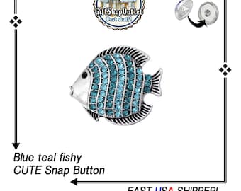 RHINESTONE FISHY Snap Button, Fish charm, Blue Rhinestone fish, Snap Charms, Snap Button Jewelry, Snap charms, #FishSnapButtonCharm