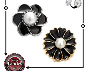 Beautiful BLACK PEARL Snap Buttons, PEARL Snap Charm Buttons, Ginger Snap, #SnapButtons, #BraceletCharms, #Charm, #FlowerCharm, #SnapJewelry