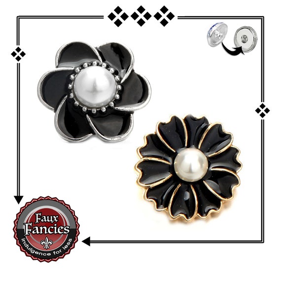 Beautiful BLACK PEARL Snap Buttons, PEARL Snap Charm Buttons, Ginger Snap, #SnapButtons, #BraceletCharms, #Charm, #FlowerCharm, #SnapJewelry