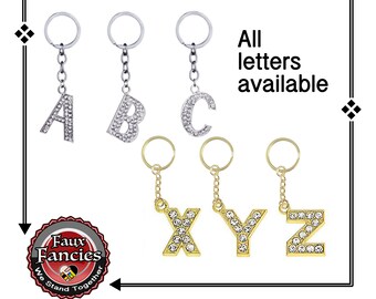 Dangle Rhinestone Letter Charm Keyring, Rhinestone Keyring, Dangle Keyring, #RhinestoneKeyring, #DangleLetter, #GiftForHer, #InitialCharm