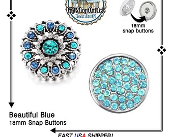 Beautiful BLUE Snap Buttons, Shining Ginger Snaps, 18mm Snap Charm, #SnapButton, #BraceletCharms, #SnapCharm, #RhinestoneSnaps, #SnapJewelry