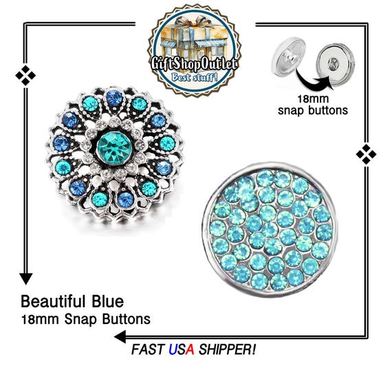 Beautiful BLUE Snap Buttons, Shining Ginger Snaps, 18mm Snap Charm, #SnapButton, #BraceletCharms, #SnapCharm, #RhinestoneSnaps, #SnapJewelry