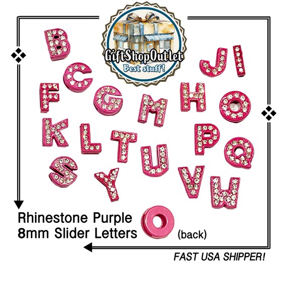 CLOSEOUT! DARK PINK 8mm Rhinestone Slide Letters, Colored Slide Letters, Alphabet Charm, #SlideLetters, Rhinestone Letters, Bracelet Letters