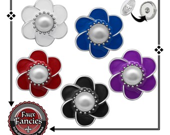 Pearl Flower Snap Buttons: 18mm Snap Charms