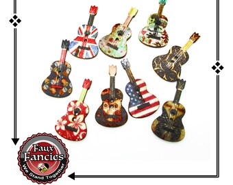 Guitar Wooden Buttons: Scrapbook Charms, Craft Supplies (3 Pcs)