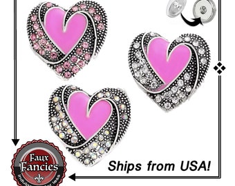 HEART Snap button, 18mm Rhinestone Heart Snap Button, Valentines Day gift, Mothers Day gift, #ValentinesDayCharm, #HeartCharm, #SnapJewelry