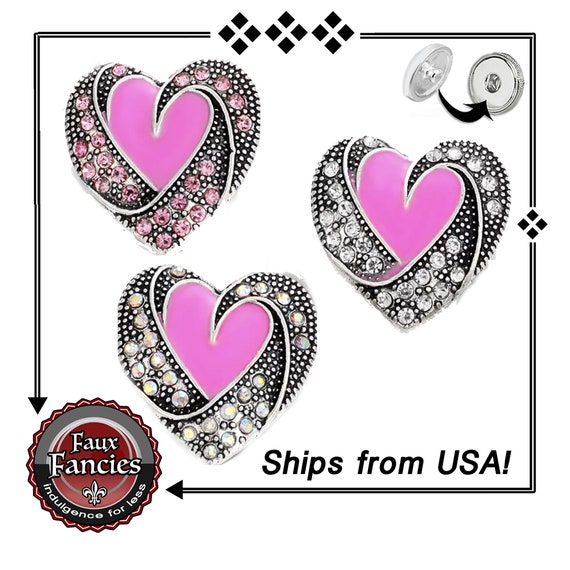 HEART Snap button, 18mm Rhinestone Heart Snap Button, Valentines Day gift, Mothers Day gift, #ValentinesDayCharm, #HeartCharm, #SnapJewelry