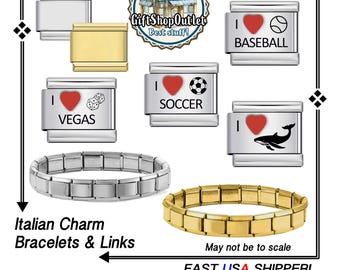 ITALIAN BRACELETS,  Sports Charm LINK, Whale Charm Link,  Italian Charm Bracelets, Baseball Charm, #ItalianCharms, Soccer charm, Vegas Charm