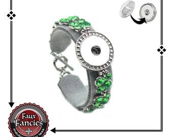 Snap Button BRACELET, BEAUTIFUL Green Rhinestone, Adjustable Snap Bracelet, Snap Bracelet for Snap Charms, #SnapButtonJewelry, #SnapJewelry