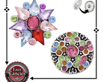 GORGEOUS Colorful RHINESTONE Snap Buttons, 18mm Floral SNAPs, Ginger Snap Charm, #BraceletCharms, #SnapCharm, #SwitchableSnaps, #FlowerSnap