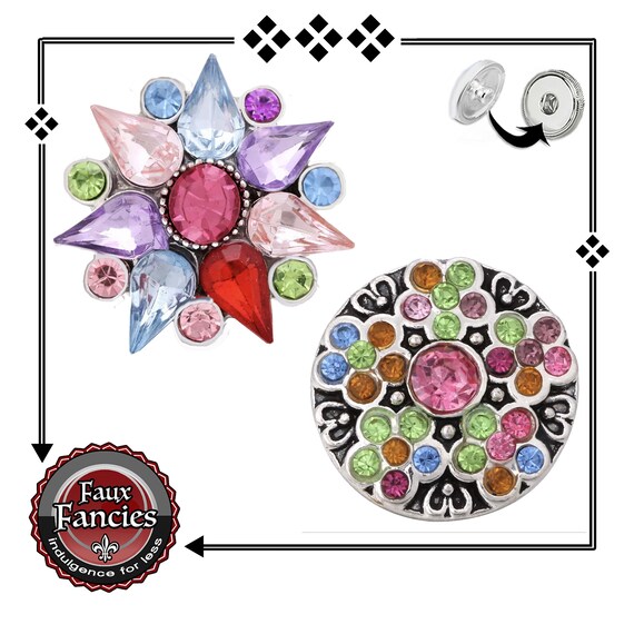 GORGEOUS Colorful RHINESTONE Snap Buttons, 18mm Floral SNAPs, Ginger Snap Charm, #BraceletCharms, #SnapCharm, #SwitchableSnaps, #FlowerSnap