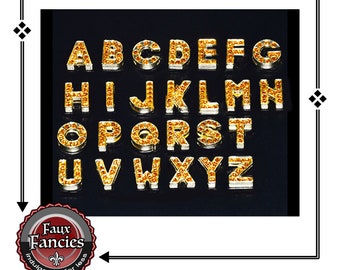 Slide letters, Orange Gold Rhinestone Slide Letters, Slider Alphabet, Initials, MULTIPLE DISCOUNTS, Alphabet Charms, Rhinestone Letters