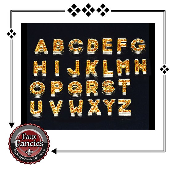 Slide letters, Orange Gold Rhinestone Slide Letters, Slider Alphabet, Initials, MULTIPLE DISCOUNTS, Alphabet Charms, Rhinestone Letters