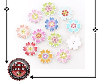 Flower Wood Buttons: Spring Craft Charms (3 Pcs)