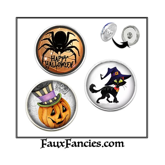 Spook-tacular Cabochon Snap Buttons, 18mm Ginger Snaps - Snap on Charms, Interchangeable Snap, Rhinestone Snaps, Snap Snap, Jewelry gift