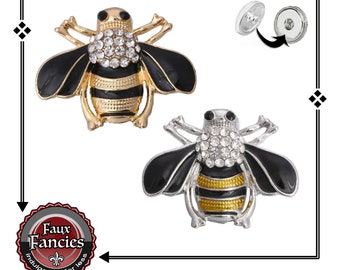 BEE Happy Snaps, 18mm Bee Ginger Snaps, Rhinestone Bee Snap Buttons, #BeeHappy, #BeeHappySnap, #BeeCharm, #BeeSnapButton, #RhinestoneSnaps