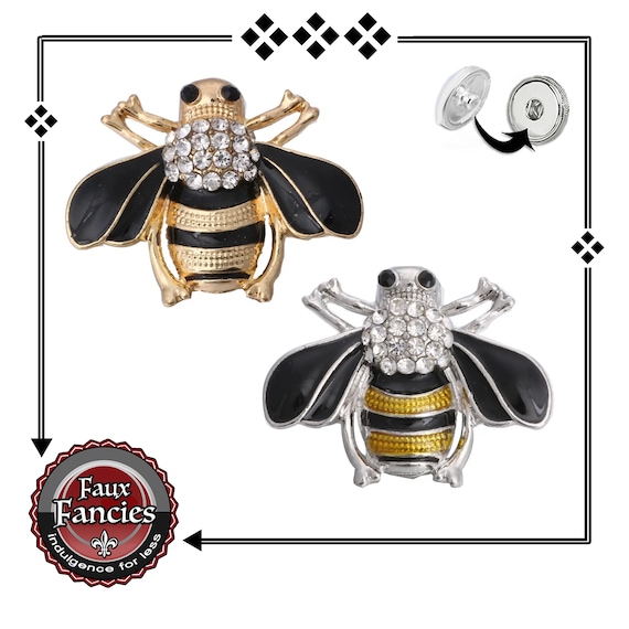 BEE Happy Snaps, 18mm Bee Ginger Snaps, Rhinestone Bee Snap Buttons, #BeeHappy, #BeeHappySnap, #BeeCharm, #BeeSnapButton, #RhinestoneSnaps