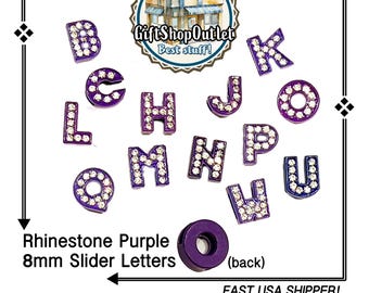 Purple Rhinestone 8mm Slide Letters: Alphabet Charm