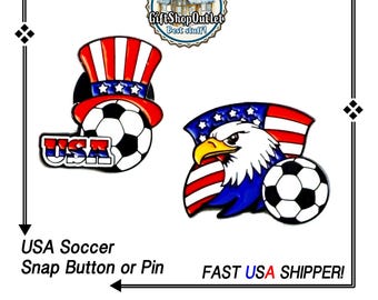USA SOCCeR Snap Buttons or Pins, USA Jewelry, 4th of July, Americana Snap Buttons, FiFA Charm or Pin, USA Snaps, #July4Snap, #USACharms