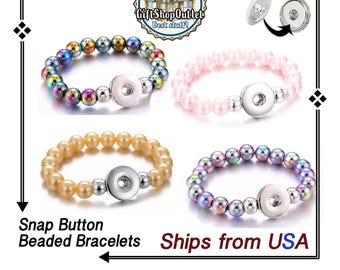 Beaded Snap Button Stretch Bracelet: Adjustable Acrylic Charm Jewelry
