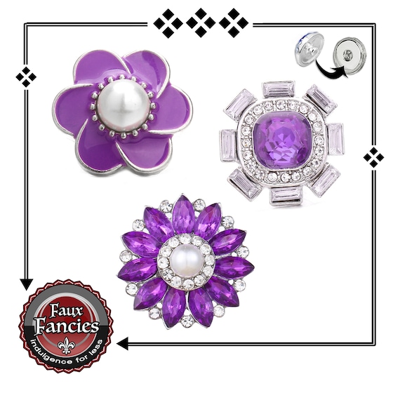 Beautiful PURPLE Snap Buttons, Rhinestone Snap Charms, 18mm Ginger Snaps, #SnapButtons, #BraceletCharms, #RhinestoneSnap, #SnapJewelry