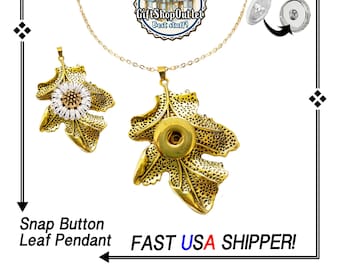 Snap button LEAF GOLD tone pendant, ginger snap, 18mm snap charm pendant, snap jewelry, snap button pendant, Fall leaf pendant, snap pendant