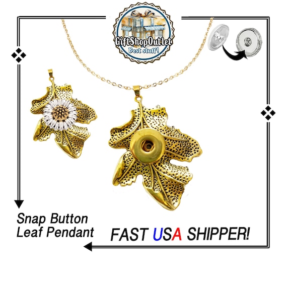 Snap button LEAF GOLD tone pendant, ginger snap, 18mm snap charm pendant, snap jewelry, snap button pendant, Fall leaf pendant, snap pendant